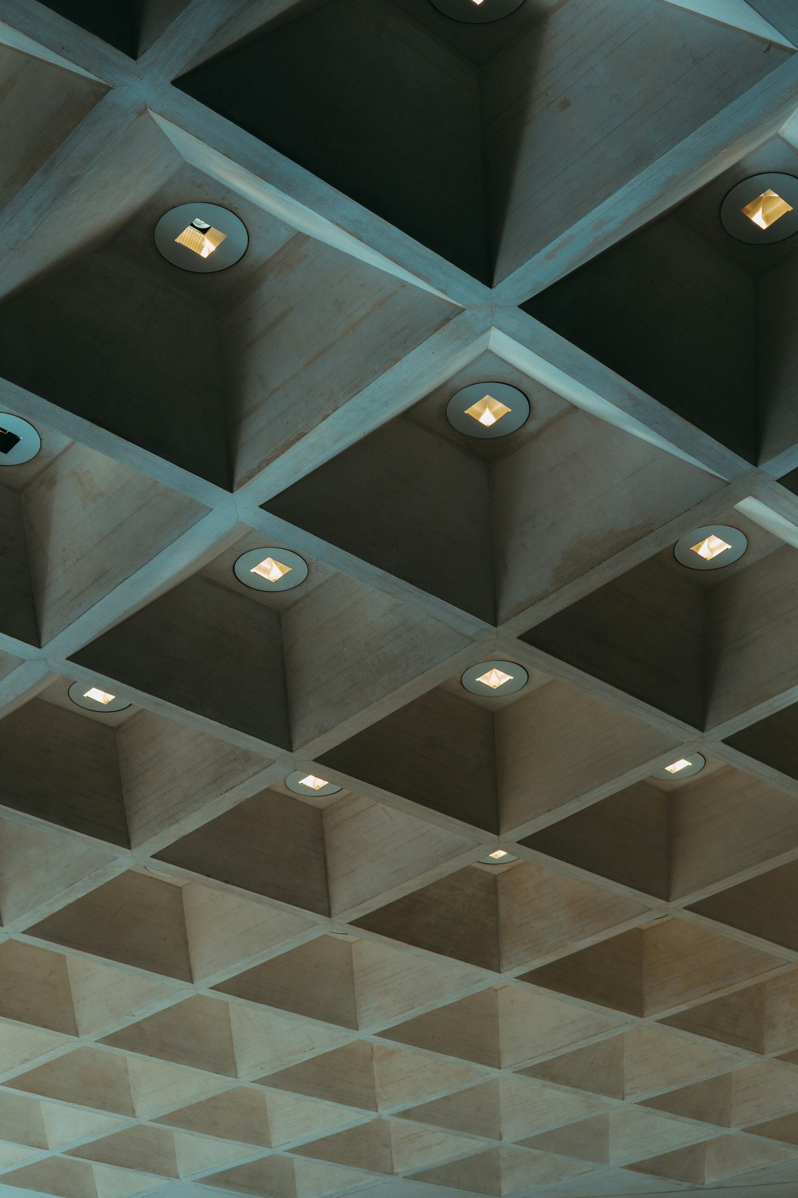 Coffered ceiling with recessed downlights