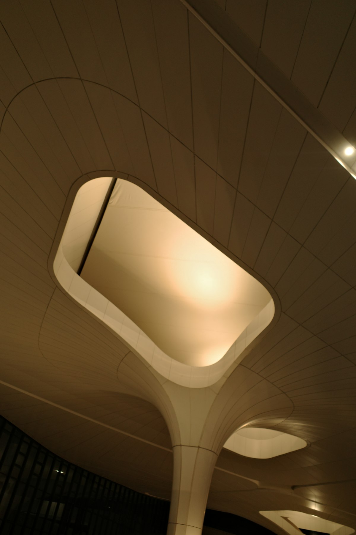Architectural ceiling form with diffuse warm lighting